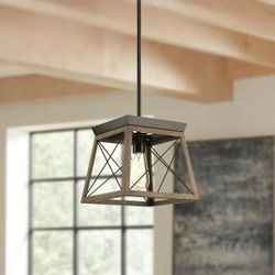 Farmhouse Pendant Light, Metal Hanging Light Fixture with metal wood Finish