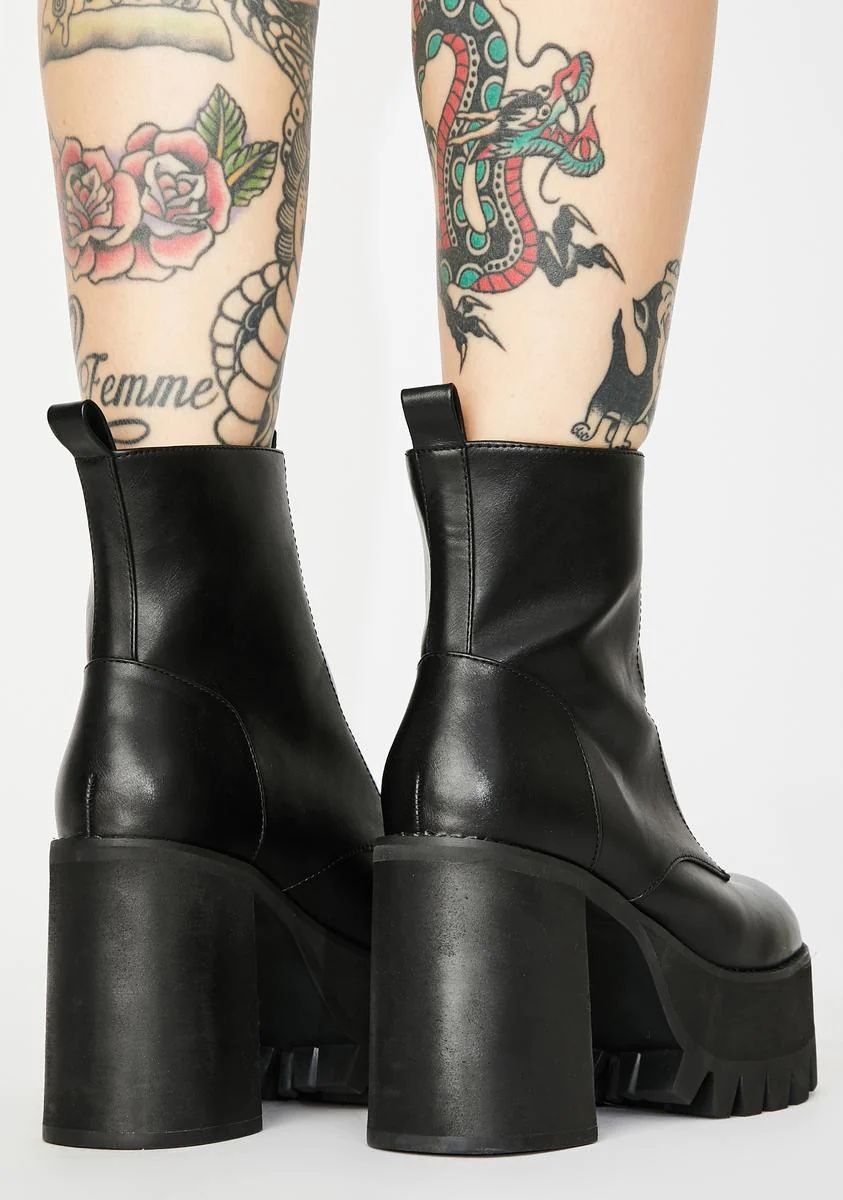Poster Grl Chunky Block Heel Platform Zip Boots - Size 7, Black