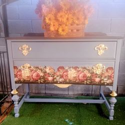 Vintage Gray Two Drawer Wood Entry Dresser/Table 