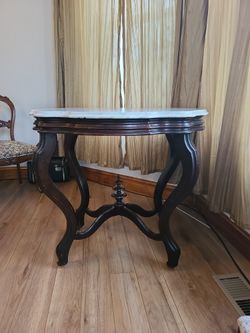 Victorian Wooden Table With Marble Top