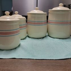 Watt McCoy Blue And Pink Vintage Canisters with Lids