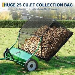 New 48 in Wide Tow Behind Lawn Sweeper 25 Cu Ft Large Capacity Hopper