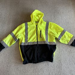 PIP Men’s 2XL 2X Large Type R Class 3 Yellow Lime Black Bottom Full Zip Hooded Safety Sweatshirt Jacket Hoodie Construction Survey