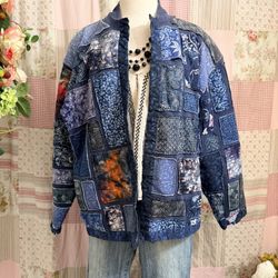 blue patchwork quilted jacket 