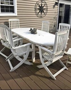 Plastic folding Chairs (6) and Table Set with Cushions