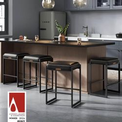  Bar Stools Set of 4, Counter Height Bar Stools, Synthetic Leather with Stitching, Mid-Century Modern Counter Stools, 26-Inch Tall, 