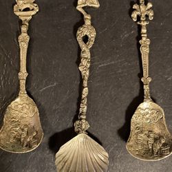 **REDUCED**    .999 (?) STERLING SILVER HAND CARVED SOUP SPOONS