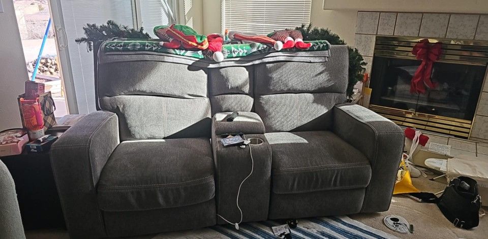 Grey Loveseat With Charge Ports