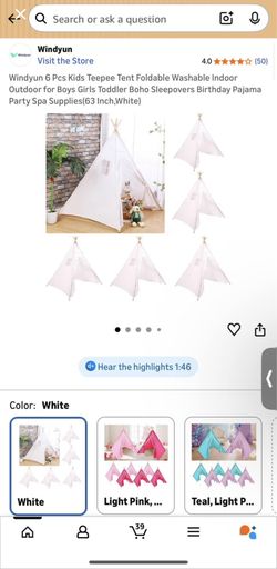 6 Pcs Kids Teepee Tent