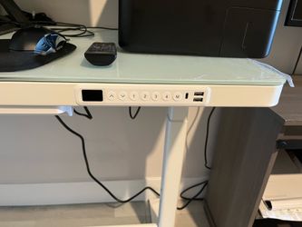 Electric computer desk with chair and floor cover