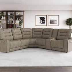 Barcalounger Carmelo Fabric Power Reclining Sectional with Power Headrests BRAND NEW