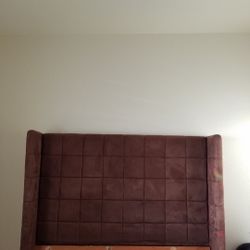 Queen size Brown suade upholstered wingback headboard