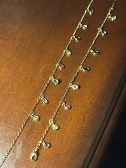 Gold Multicolor Teardrop Charm Bracelet and Necklace - Women Jewelry