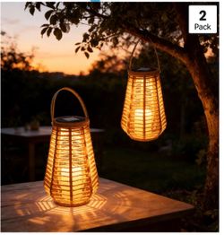 Solar Rattan Outdoor Hanging Lanterns 2-Pack