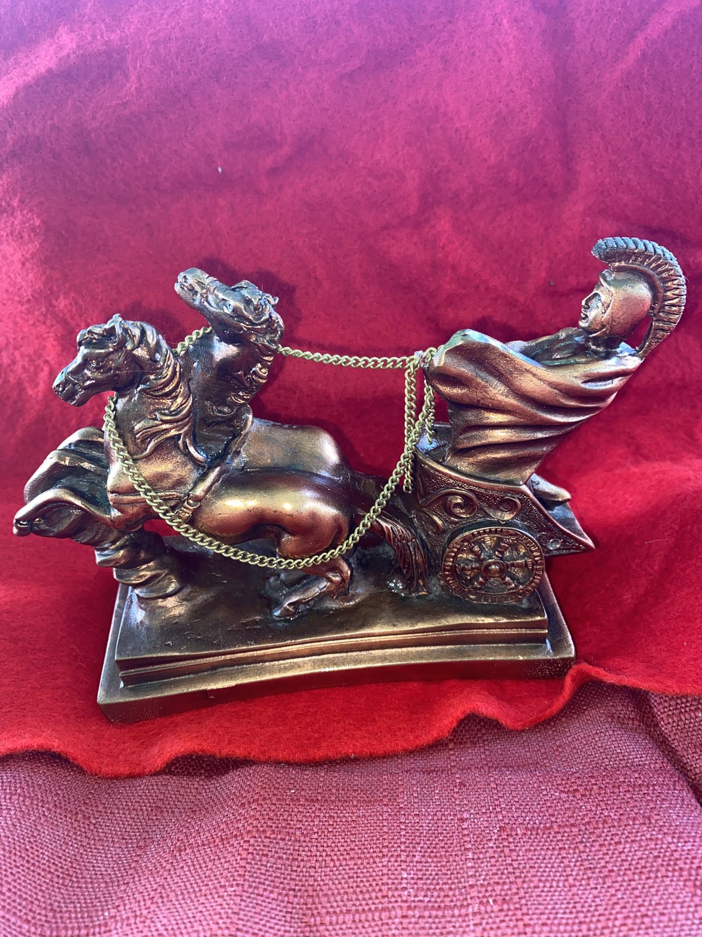 5 inch wide 5 inch tall Copper Plated Alabaster Greek Chariot Statue Imported From Greece (3 available)