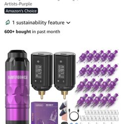 Wormhole Tattoo Gun Tattoo Kit with Wireless Tattoo Machine, 2PCS 1,200mAh Capacity Tattoo Batteries, 20 Cartridge Needles with Finger Ledge, Ink Colo