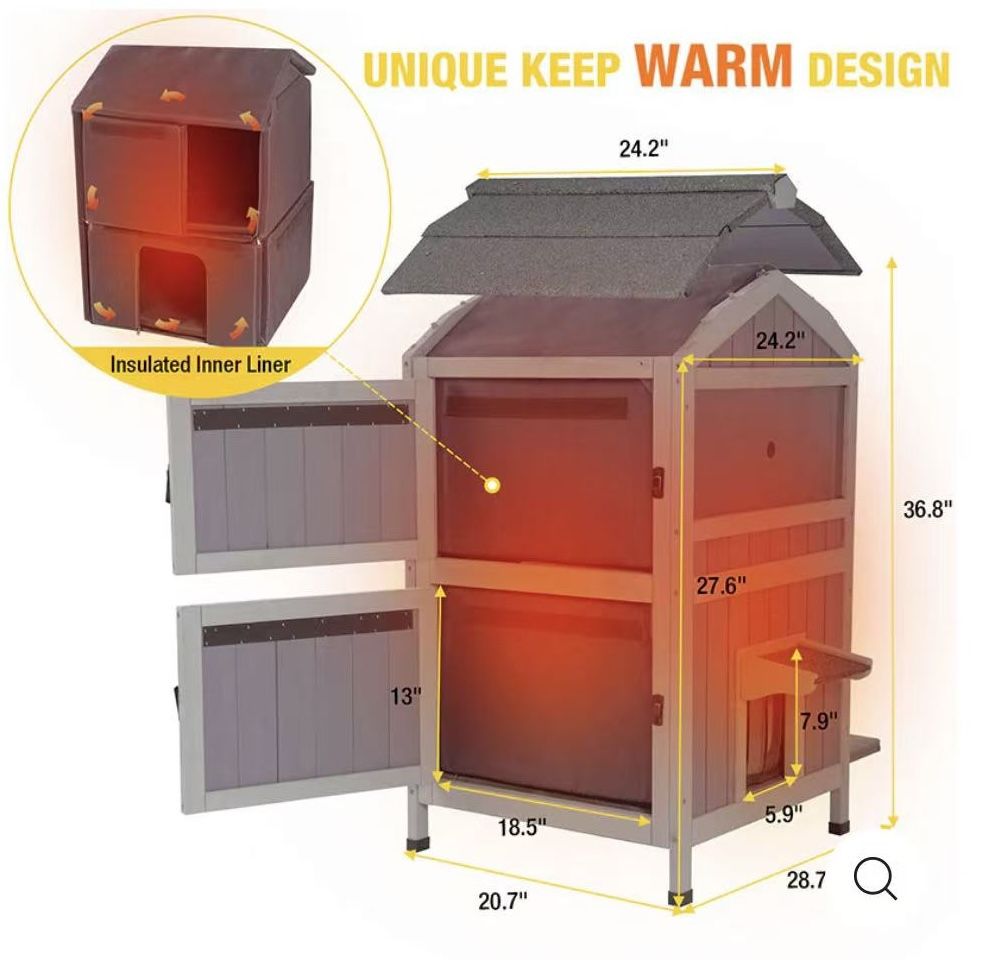 🥨Aivituvin-AIR94-IN Outside Insulated Cat House for Winter| Soft Liner| Two Storey, item in the box….need to be assembled by yourself