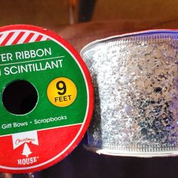 A Set of two glitter wired silver Ribbons Spools