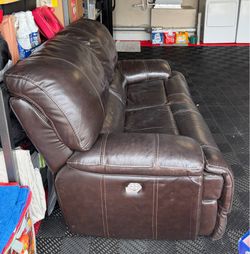 Brown Leather Reclining Sofa