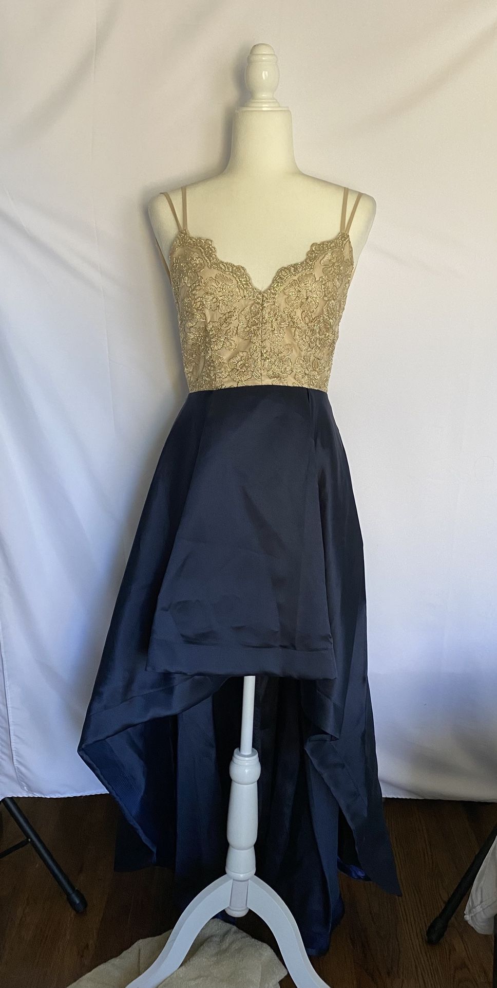 SAY Yes To the PROM Elegant Gold and Navy High Low Dress Size 7/8