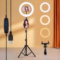 Selfie Desktop Ring Light with Phone Tripod Stand, Phone Mount, USB Remote
