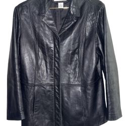 Preston & York Jacket Women’s Black Lambskin Leather Full Zip Size PL  P2P 19”