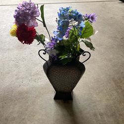Metal Vase With Flowers 