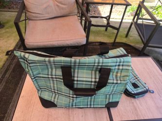 Plaid Tote Bag with Matching Organizer Case