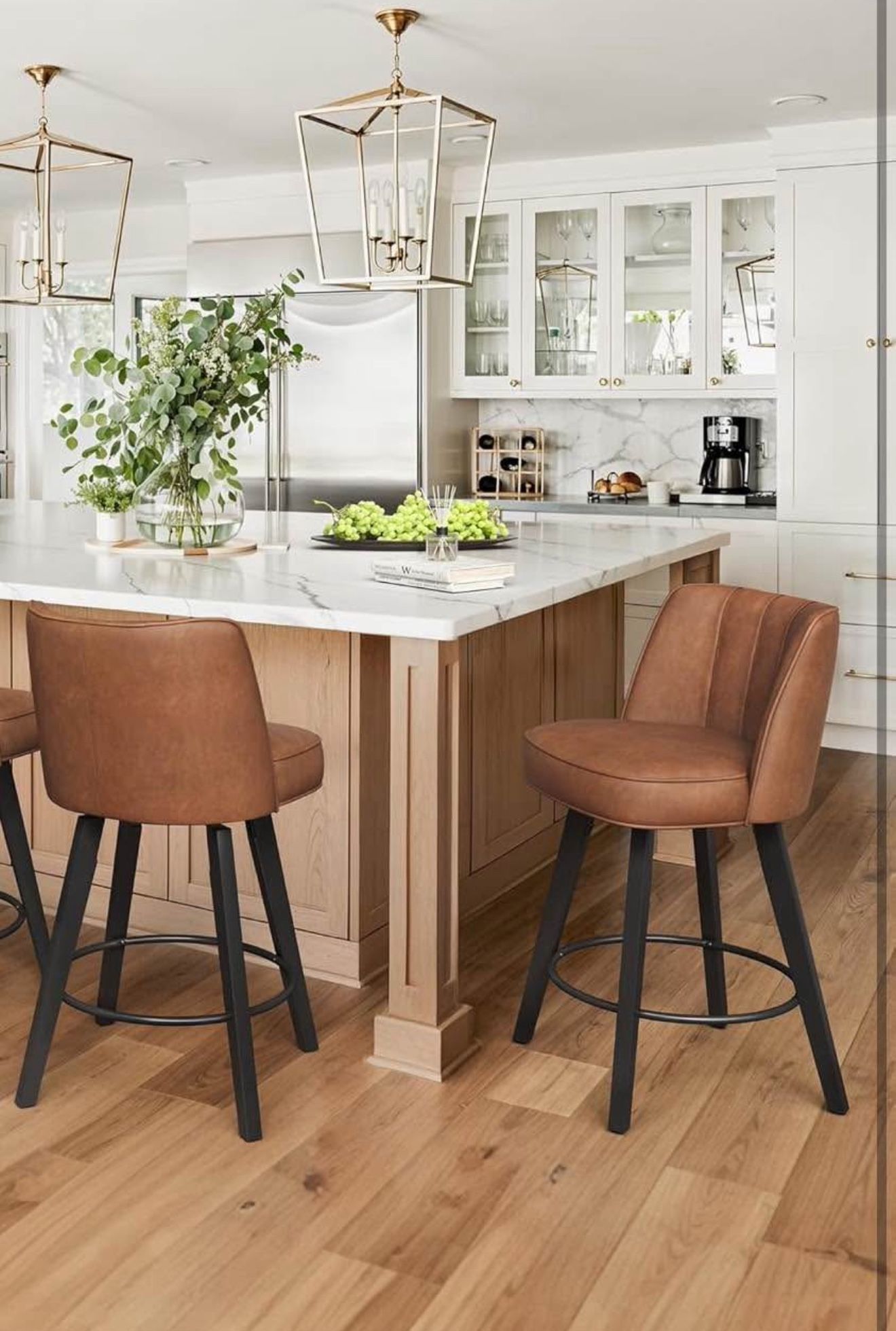 LUE BONA 360-degree Swivel Bar Stools Set of 2, 26" Counter Height Bar Stools with High Back and Woo