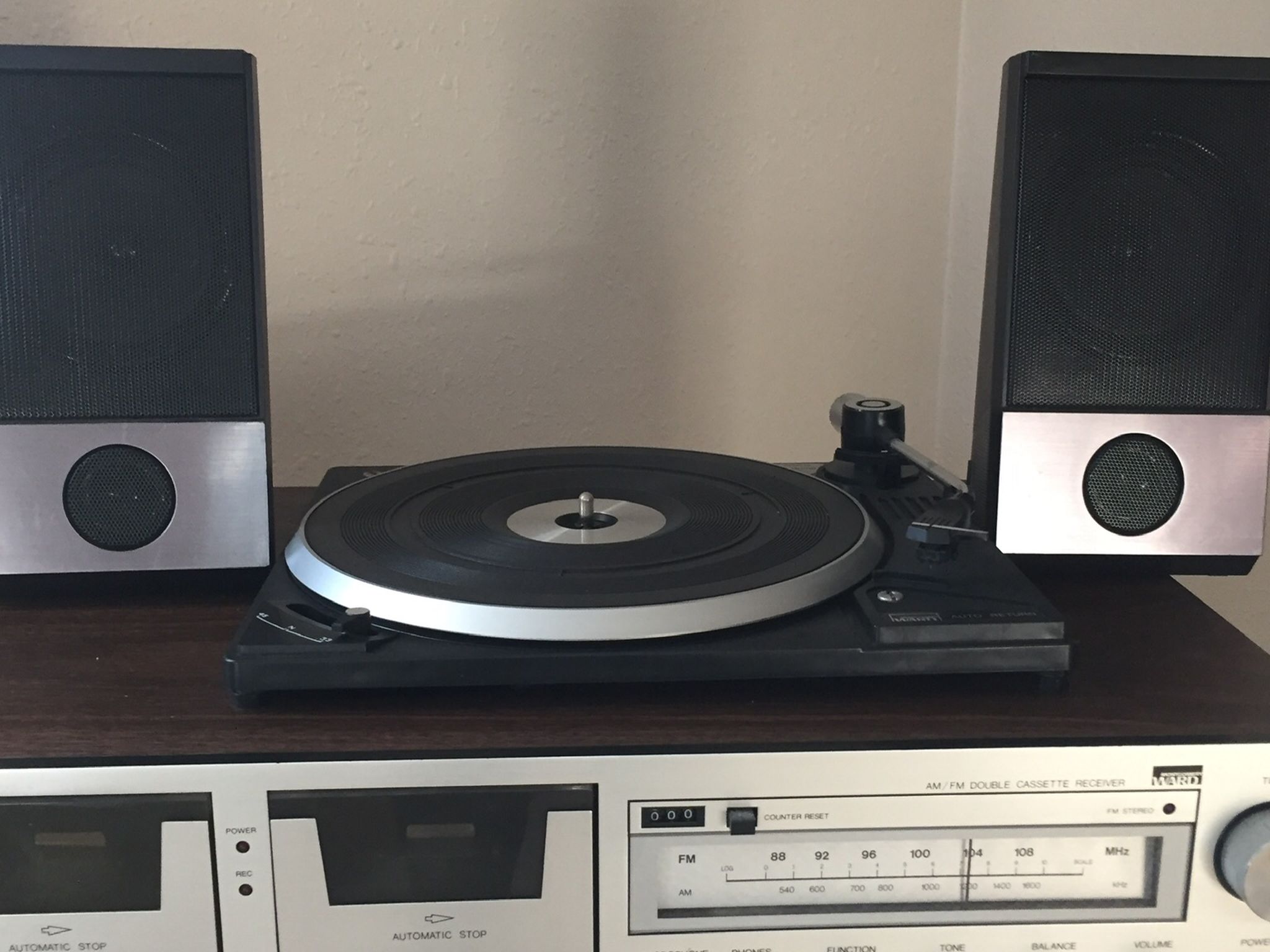 Vinyl Record Player with stereo radio, receiver and turntable