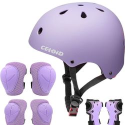NEW! Kids Protective Gear Set w/Helmet, Knee/Elbow Pads, Wrist Guards-Violet,  Small:19.9"-20.5", 5+ years