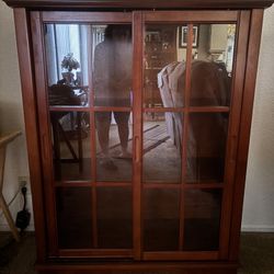 Cherry Wood Cabinet W/ Sliding Glass Doors