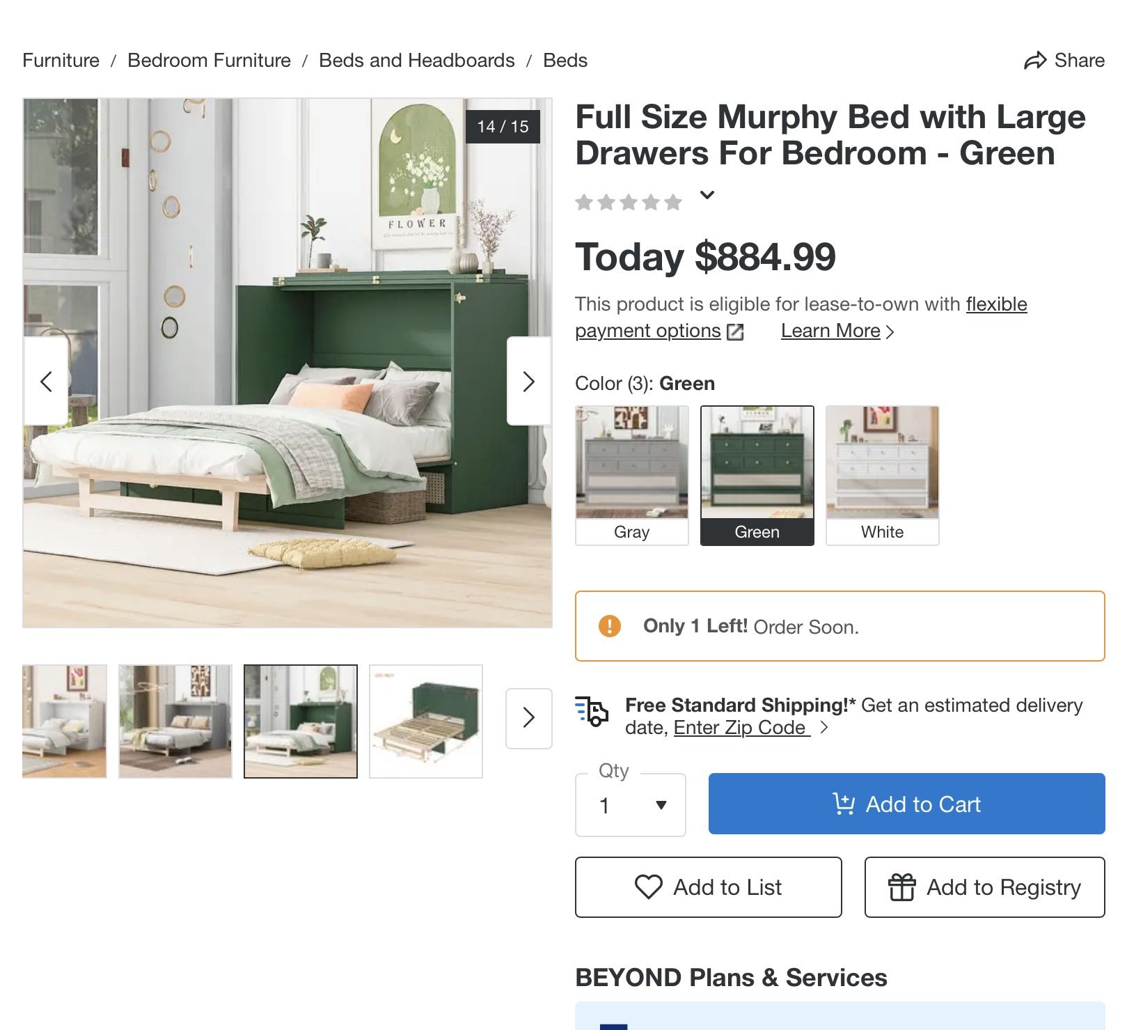 Harper & Bright Designs Full Size Murphy Bed Storage Drawer