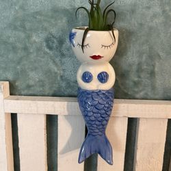 nautical coastal beach decor ceramic mermaid planter vase