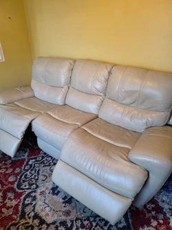 Cream Leather 3-Seat Electric Reclining Sofa