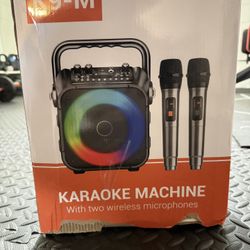 Karaoke Machine, Portable Bluetooth Speaker with 2 Wireless Microphones for Adults & Kids