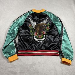 Ring Of Fire Mens M Black Green Long Sleeve Full-Zip Bomber Jacket Y2K #3170