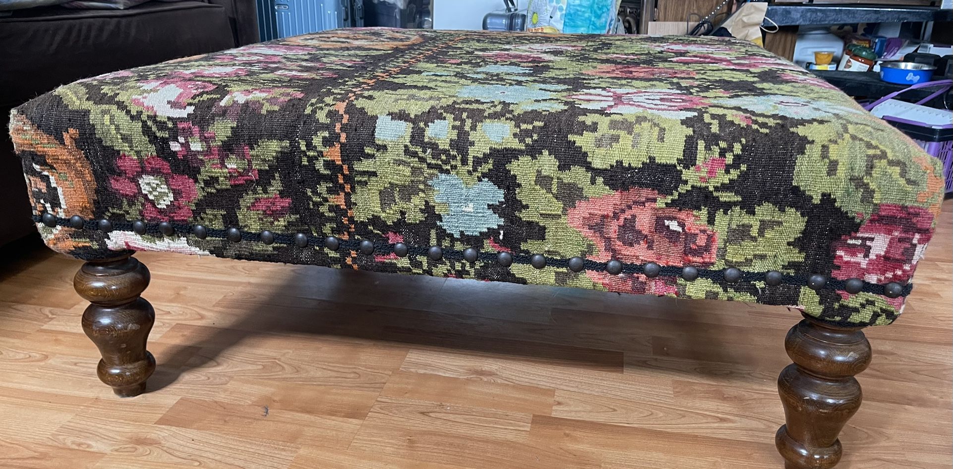 Vintage Floral Cocktail Ottoman 