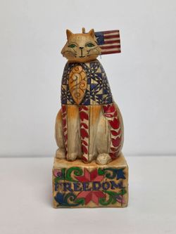 Jim Shore 2003 Freedom Cat With Liberty and Justice for All Whimsy, Patriotic 6.5"