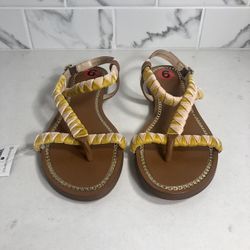 New Vince Camuto Size 6 Raminta Pink/Yellow Braided Strap Leather Sandal