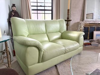 Italian Leather Loveseat - Light Green / Sage (63" W)