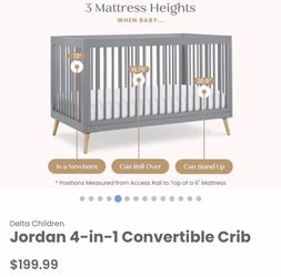 New Grey convertible crib/ Jordan 4-in-1 Convertible Crib