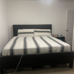 Living Spaces  / Wood / King Bed Frame & Nightstand. Black / Espresso 