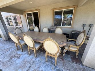 Solid Wood Formal Dining Table Set • Seats 8 • Extremely Heavy • Excellent Condition