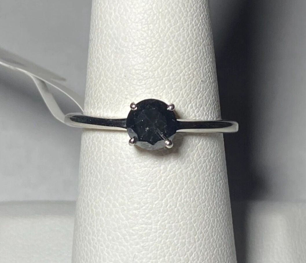 .925 Sterling Silver 1.00ctw Genuine Black Diamond Solitaire Ring Size 8