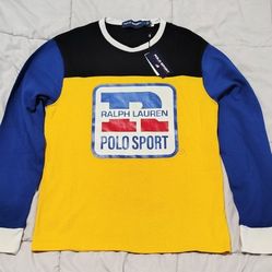 Ralph Lauren Polo Sport Mesh & Cotton Colorblock Long Sleeve Shirt Size Medium NWT RARE!!