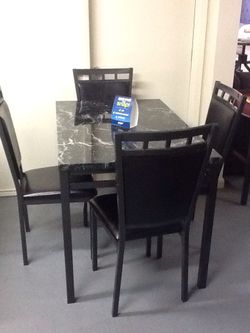 5PC BLACK METAL & FAUX MARBLE TOP DINING