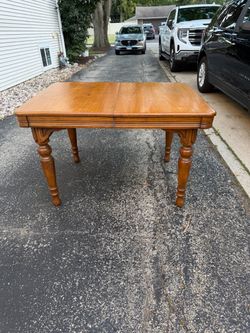 Vintage Oak Wooden Dining Room Table, 36 by 48 inches ,Ornate Legs, 2 -12 inch Leafs, $80