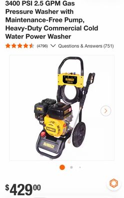 3400 PS| 2.5 GPM Gas Pressure Washer with Maintenance-Free Pump, Heavy-Duty Commercial Cold Water Power Washer