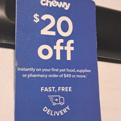 FREE COUPON: $20 Off $49 CHEWY 1st TIME PURCHASE